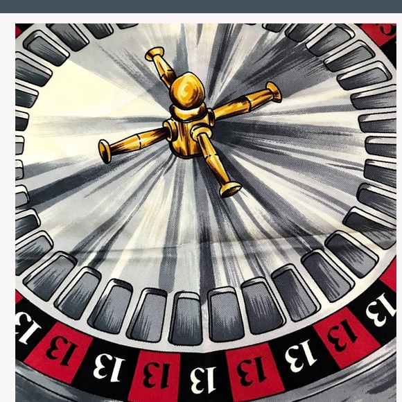 auth MOSCHINO gambler LUCKY 13 Roulette SILK scarf - Picture 5 of 16